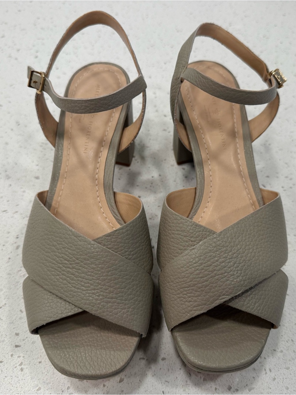 Women's Pebble-textured Leather sandal/heels by Mercanti Fiorentini, Brazil
